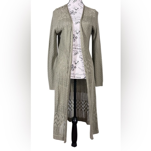 Love Ellie Benhill Pointelle Duster Olive Green Open-Front Knit Cardigan
Size M - Picture 3 of 5
